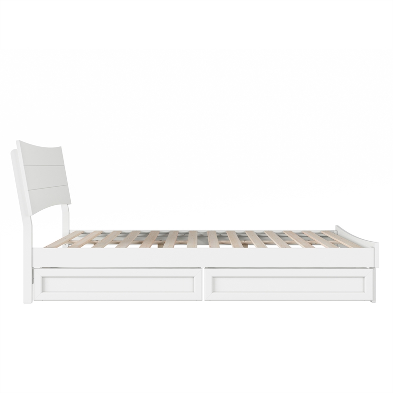 Pemberly Row Queen Solid Wood Platform Bed with Storage Drawers in White