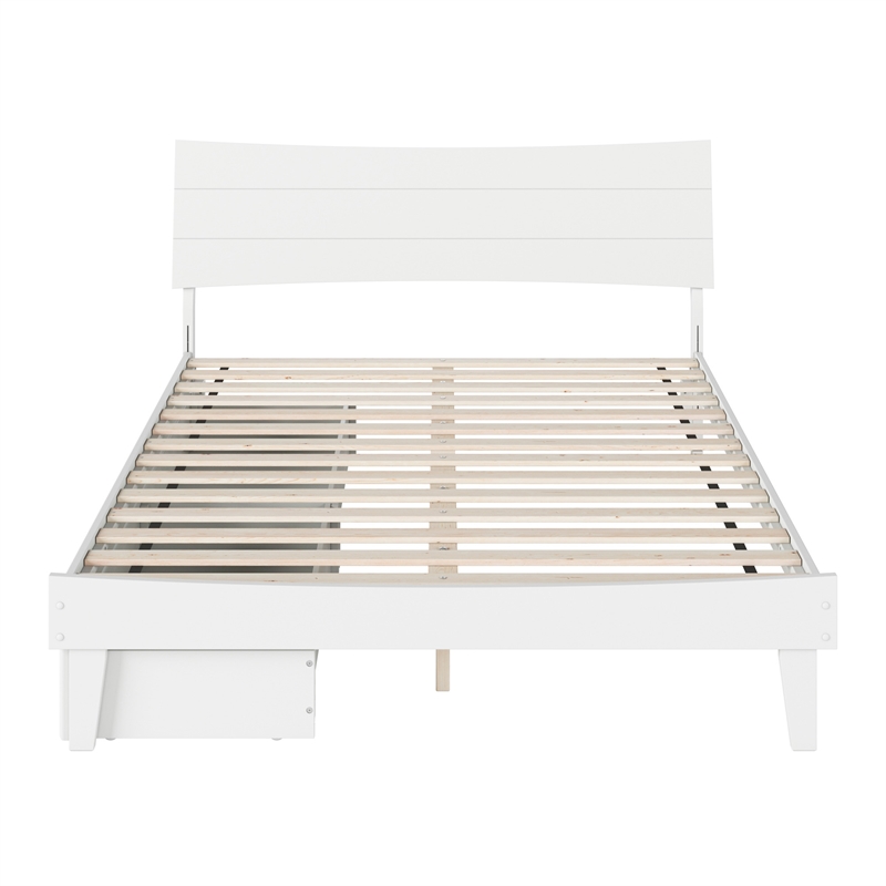 Pemberly Row Queen Solid Wood Platform Bed with Storage Drawers in White