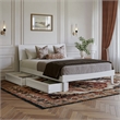 Pemberly Row Queen Solid Wood Platform Bed with Storage Drawers in White