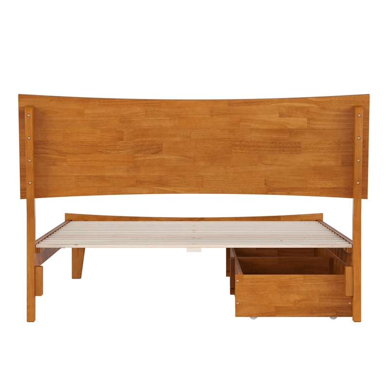 Pemberly Row Full Solid Wood Platform Bed with Storage Drawers in Light Toffee
