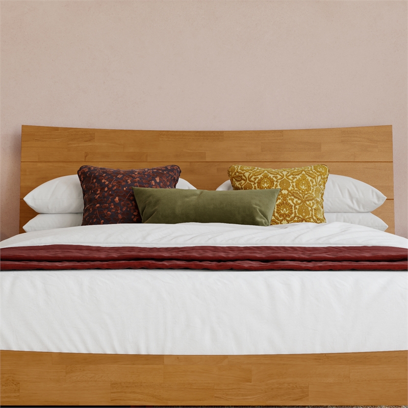 Pemberly Row Full Solid Wood Platform Bed with Storage Drawers in Light Toffee