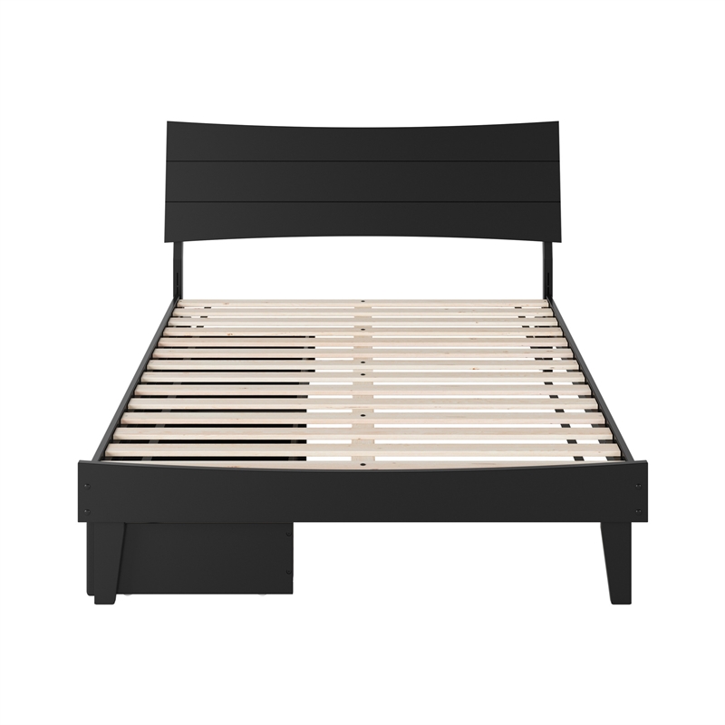 Pemberly Row Full Solid Wood Platform Bed with Storage Drawers in Black