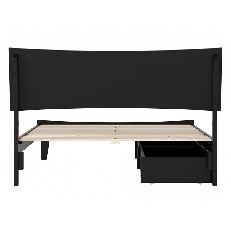 Pemberly Row Full Solid Wood Platform Bed with Storage Drawers in Black