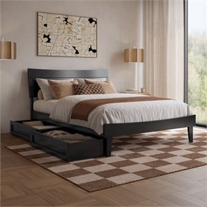 Pemberly Row Full Solid Wood Platform Bed with Storage Drawers in Black