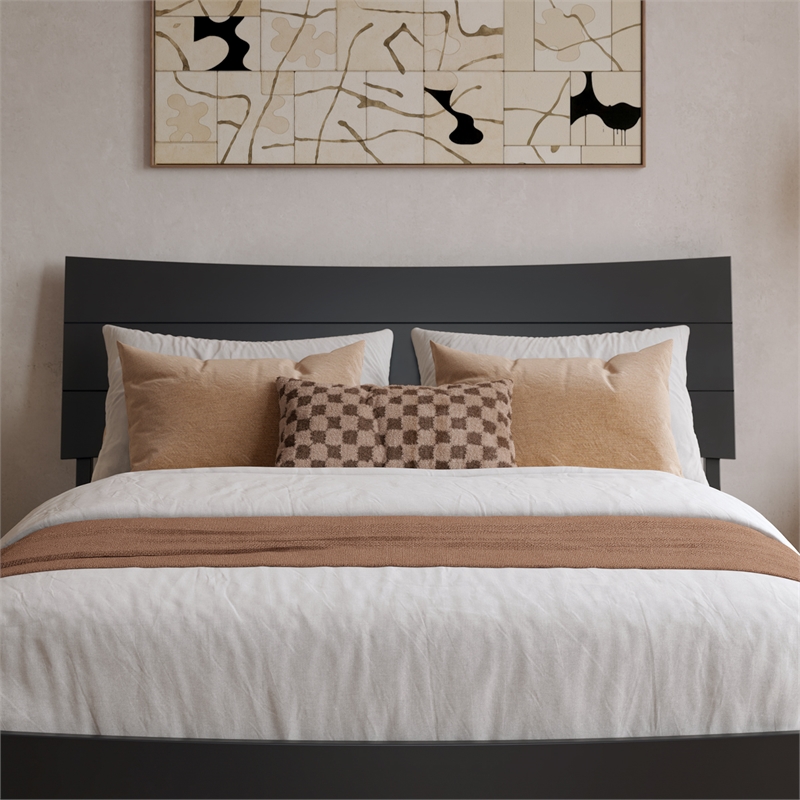 Pemberly Row Full Solid Wood Platform Bed with Storage Drawers in Black