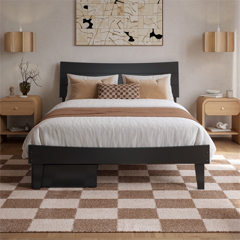 Pemberly Row Full Solid Wood Platform Bed with Storage Drawers in Black