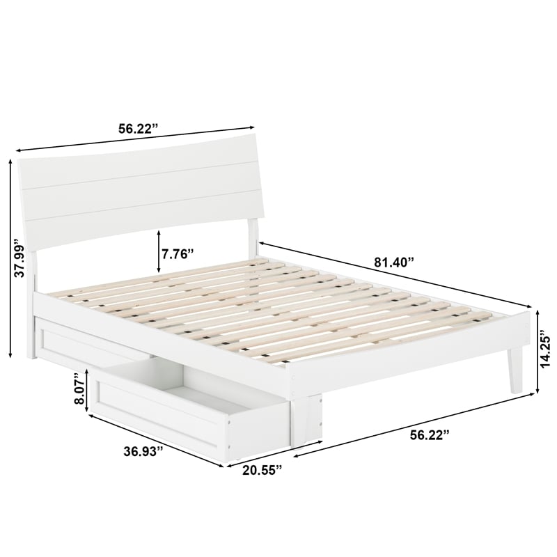 Pemberly Row Full Solid Wood Platform Bed with Storage Drawers in White