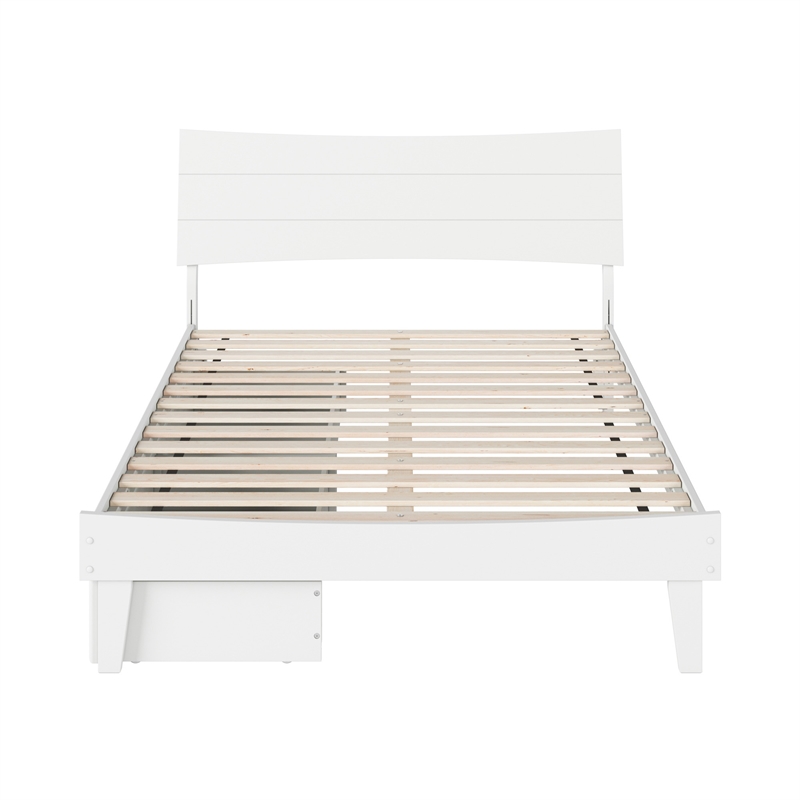 Pemberly Row Full Solid Wood Platform Bed with Storage Drawers in White