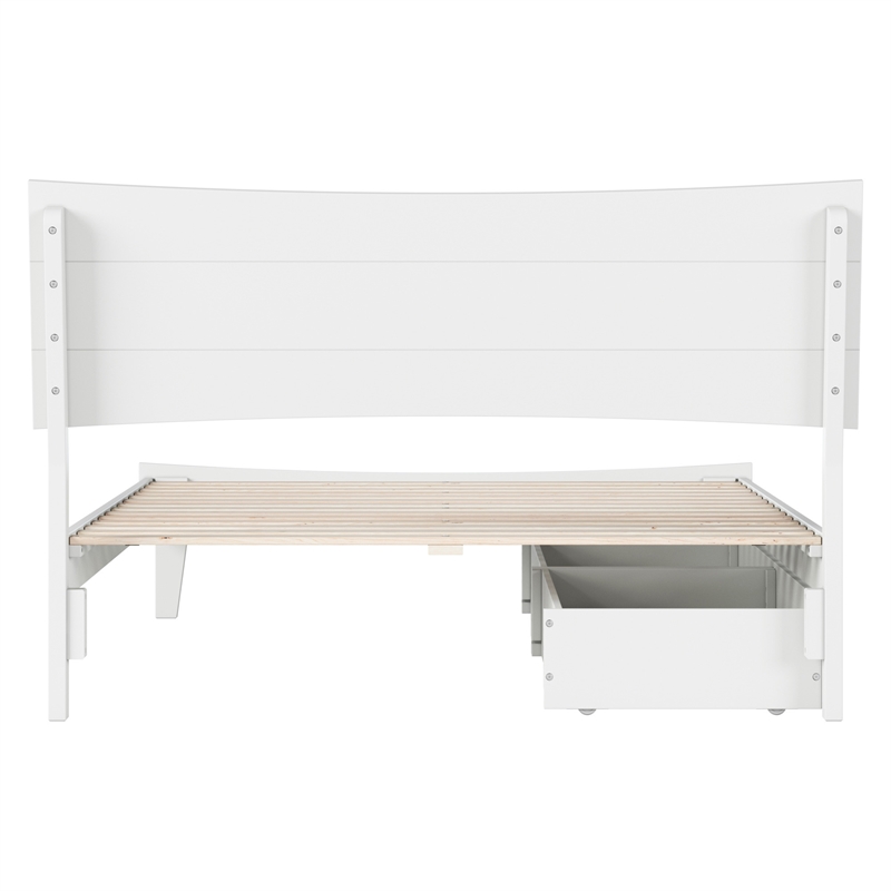 Pemberly Row Full Solid Wood Platform Bed with Storage Drawers in White