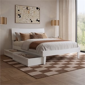 Pemberly Row Full Solid Wood Platform Bed with Storage Drawers in White
