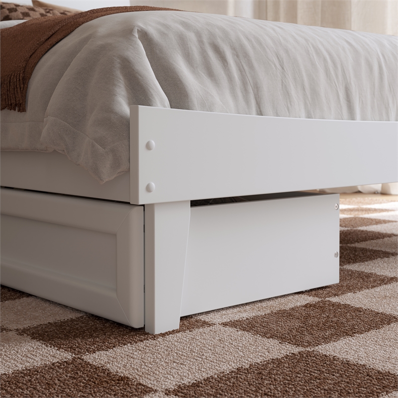 Pemberly Row Full Solid Wood Platform Bed with Storage Drawers in White