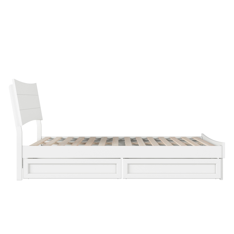 Pemberly Row Full Solid Wood Platform Bed with Storage Drawers in White