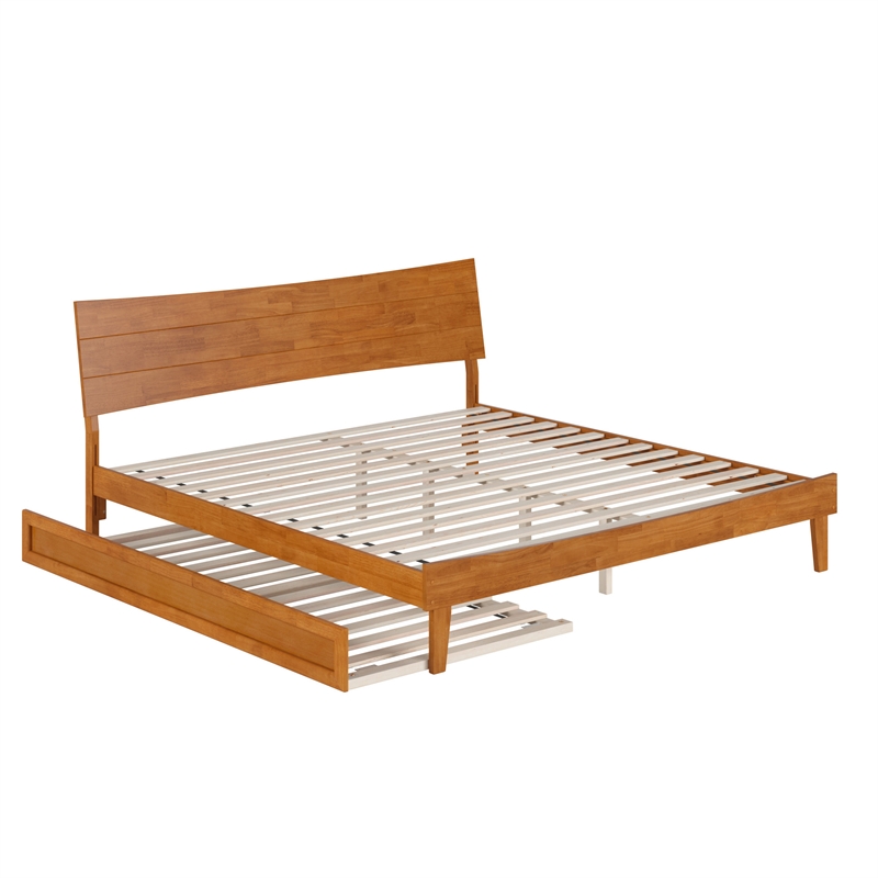 Pemberly Row King Solid Wood Platform Bed with Trundle in Light Toffee