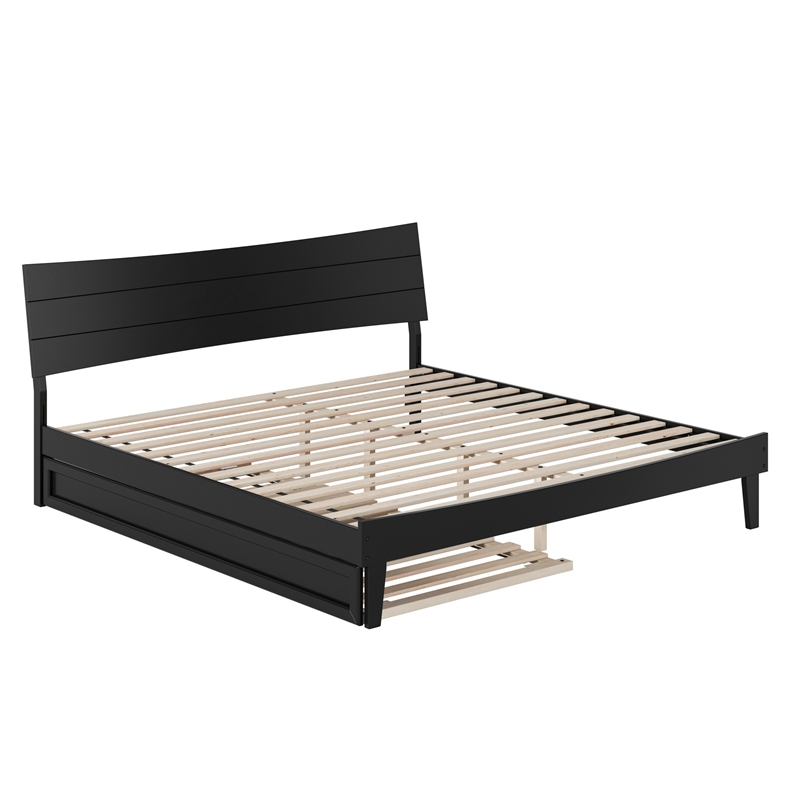 Pemberly Row King Solid Wood Platform Bed with Trundle in Black