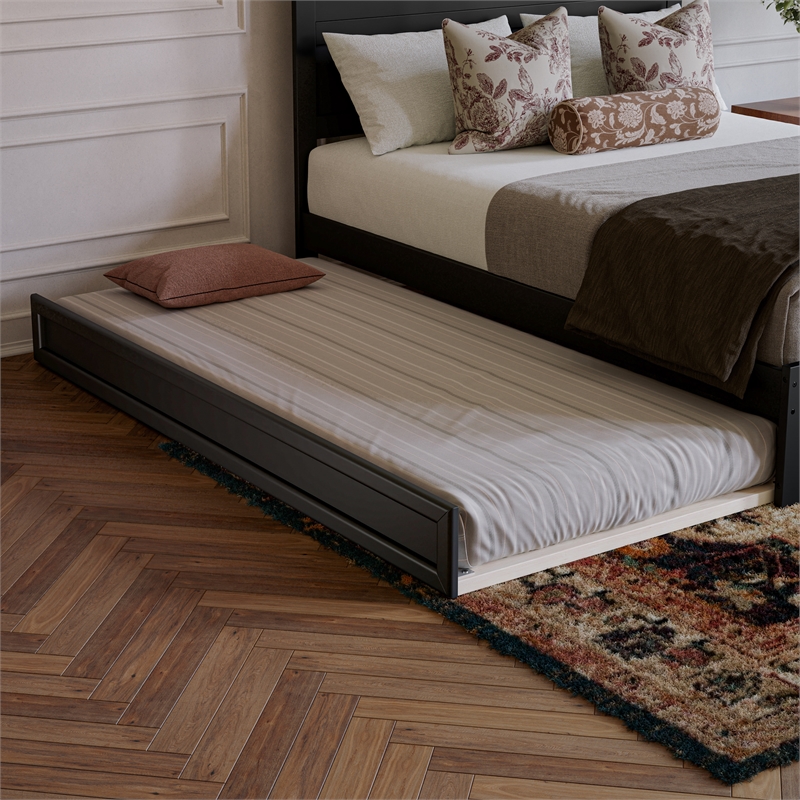 Pemberly Row King Solid Wood Platform Bed with Trundle in Black