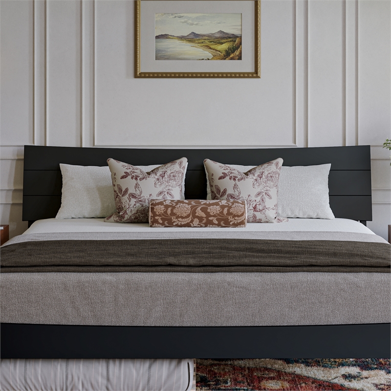 Pemberly Row King Solid Wood Platform Bed with Trundle in Black