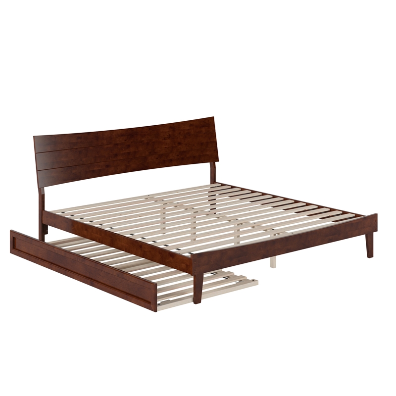 Pemberly Row King Solid Wood Platform Bed with Trundle in Walnut