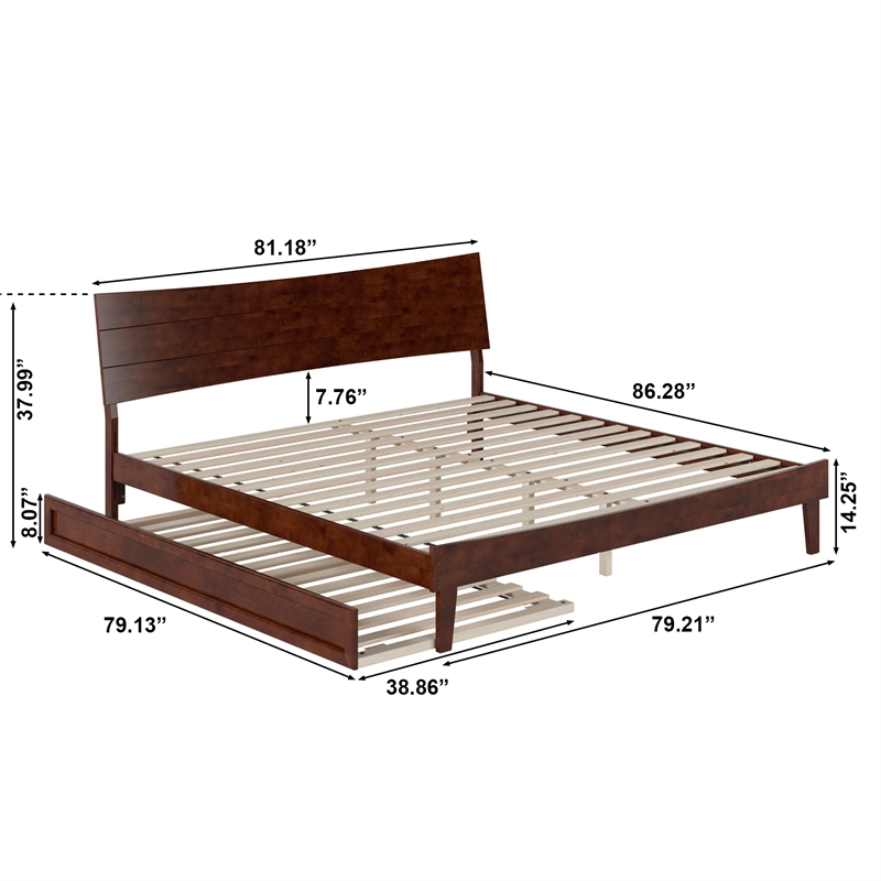 Pemberly Row King Solid Wood Platform Bed with Trundle in Walnut