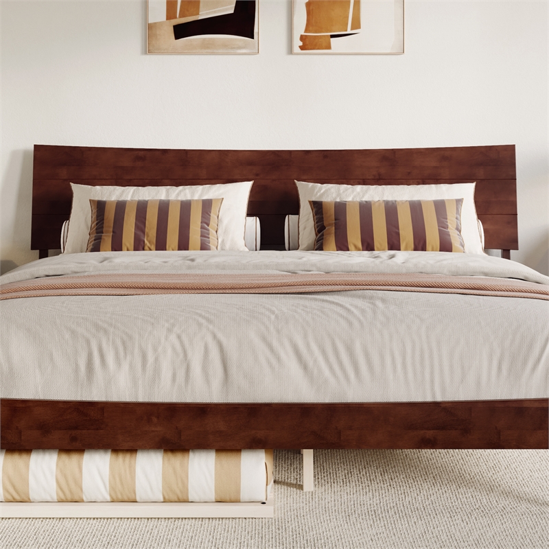 Pemberly Row King Solid Wood Platform Bed with Trundle in Walnut