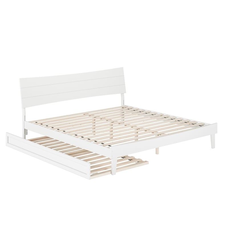 Pemberly Row King Solid Wood Platform Bed with Trundle in White