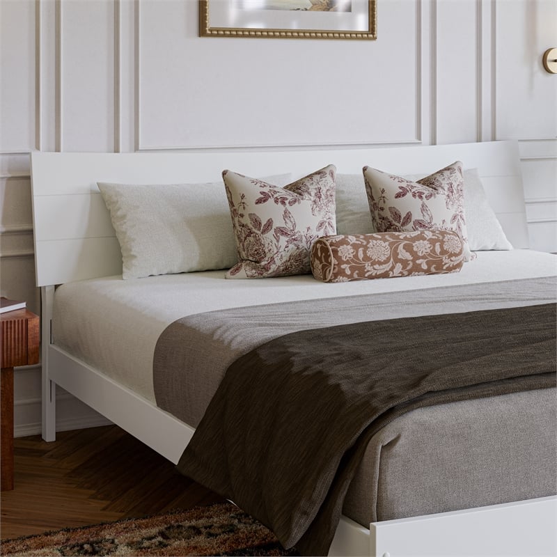 Pemberly Row King Solid Wood Platform Bed with Trundle in White