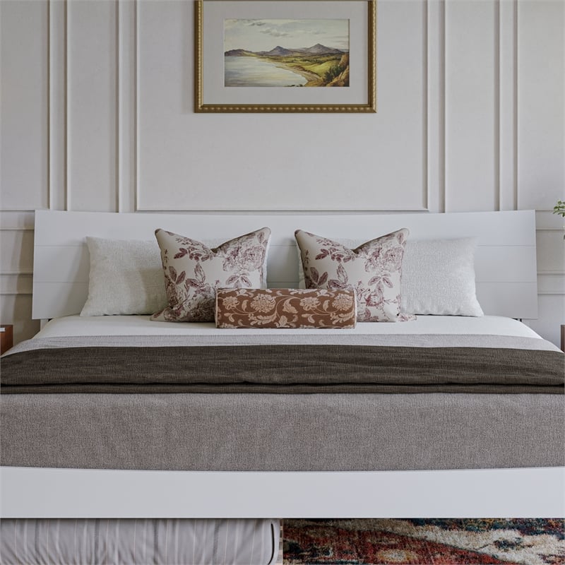 Pemberly Row King Solid Wood Platform Bed with Trundle in White