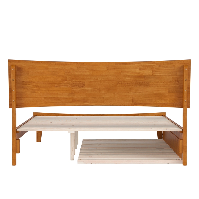 Pemberly Row Queen Solid Wood Platform Bed with Trundle in Light Toffee