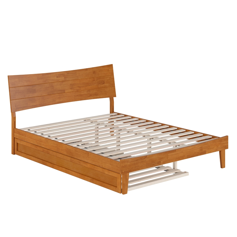 Pemberly Row Queen Solid Wood Platform Bed with Trundle in Light Toffee