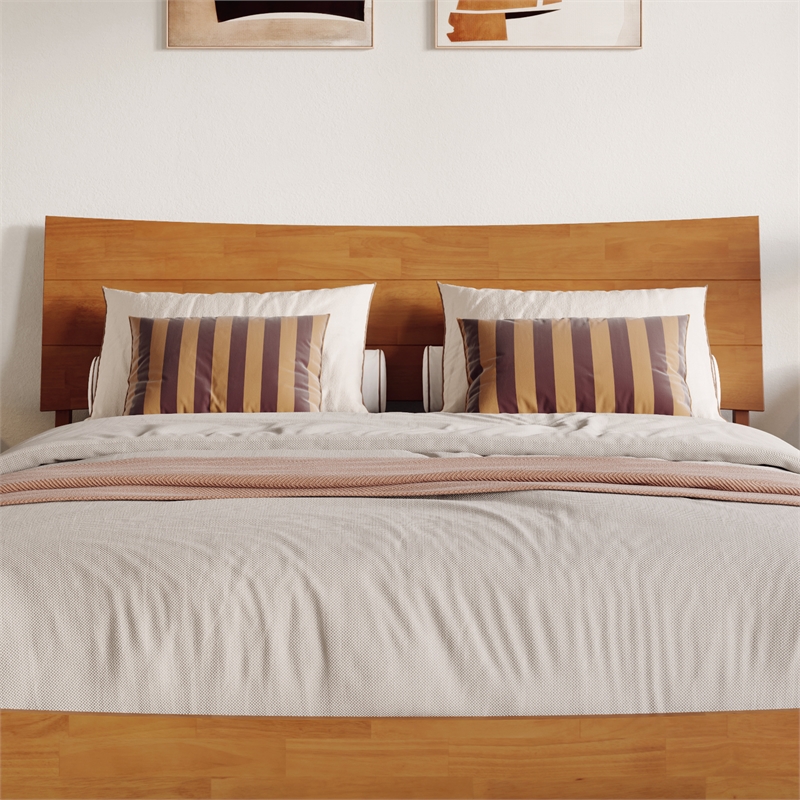 Pemberly Row Queen Solid Wood Platform Bed with Trundle in Light Toffee