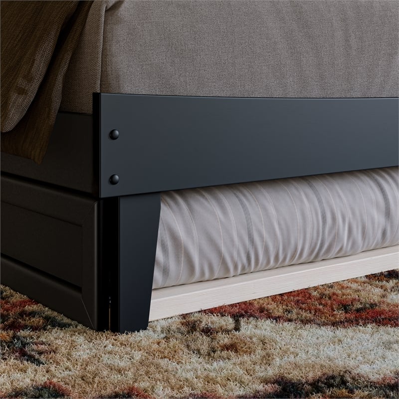 Pemberly Row Queen Solid Wood Platform Bed with Trundle in Black
