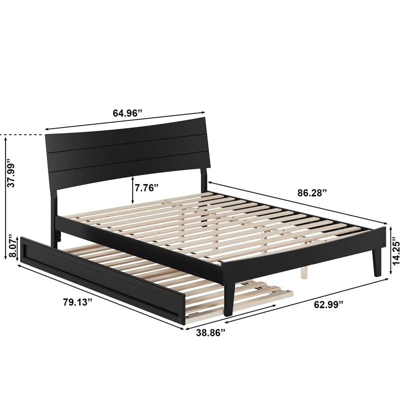 Pemberly Row Queen Solid Wood Platform Bed with Trundle in Black