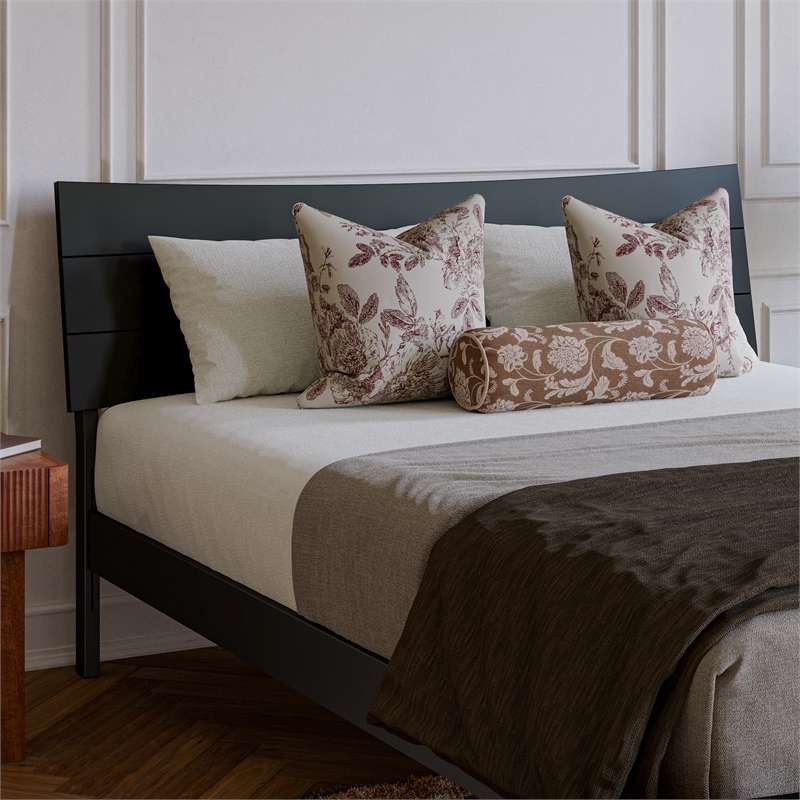 Pemberly Row Queen Solid Wood Platform Bed with Trundle in Black