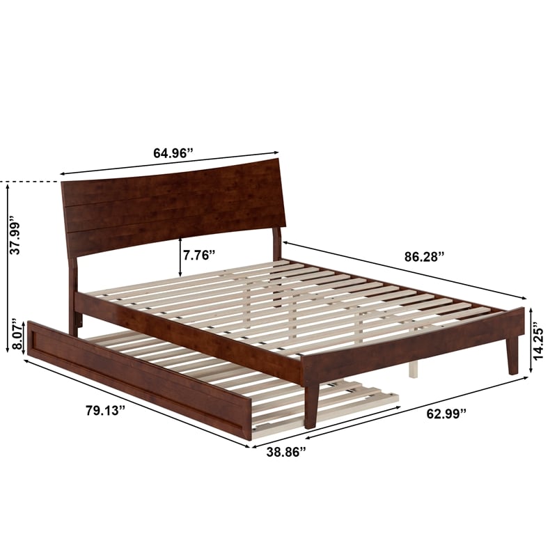 Pemberly Row Queen Solid Wood Platform Bed with Trundle in Walnut