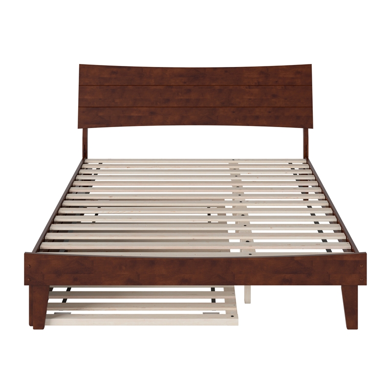 Pemberly Row Queen Solid Wood Platform Bed with Trundle in Walnut