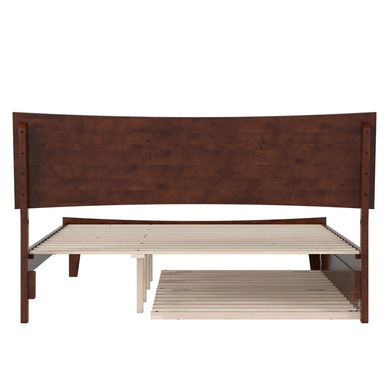 Pemberly Row Queen Solid Wood Platform Bed with Trundle in Walnut