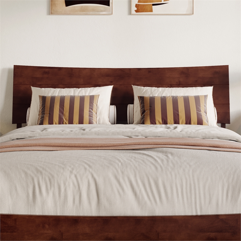 Pemberly Row Queen Solid Wood Platform Bed with Trundle in Walnut