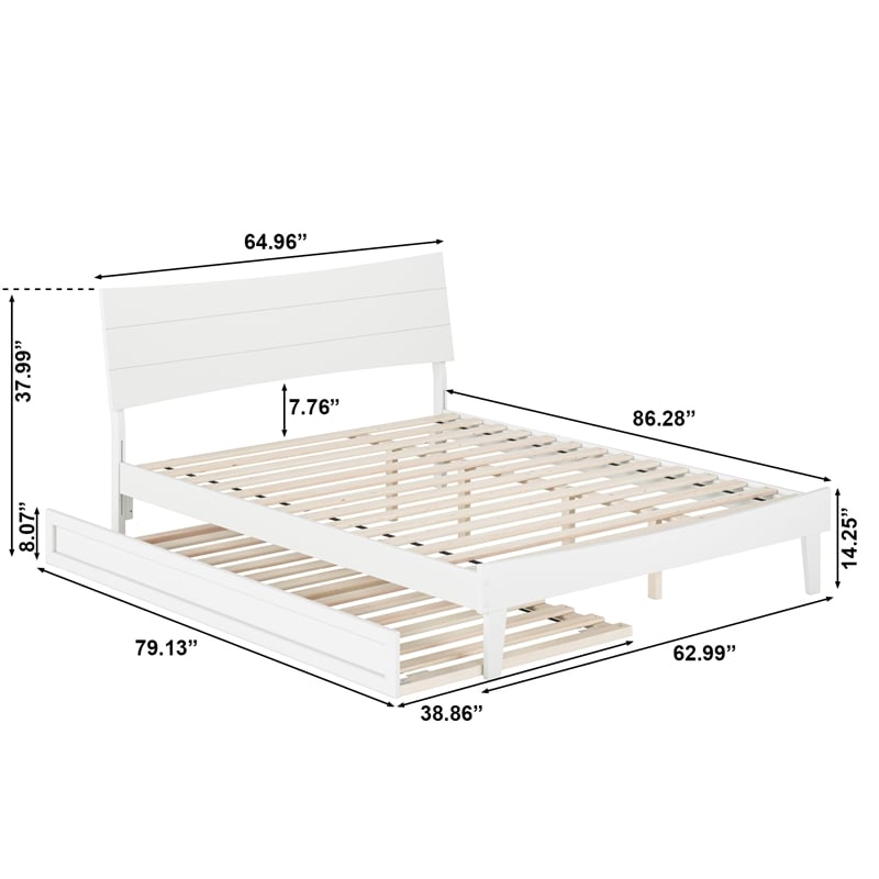 Pemberly Row Queen Solid Wood Platform Bed with Trundle in White