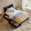 Pemberly Row Twin Solid Wood Platform Bed with Storage Drawers in Black