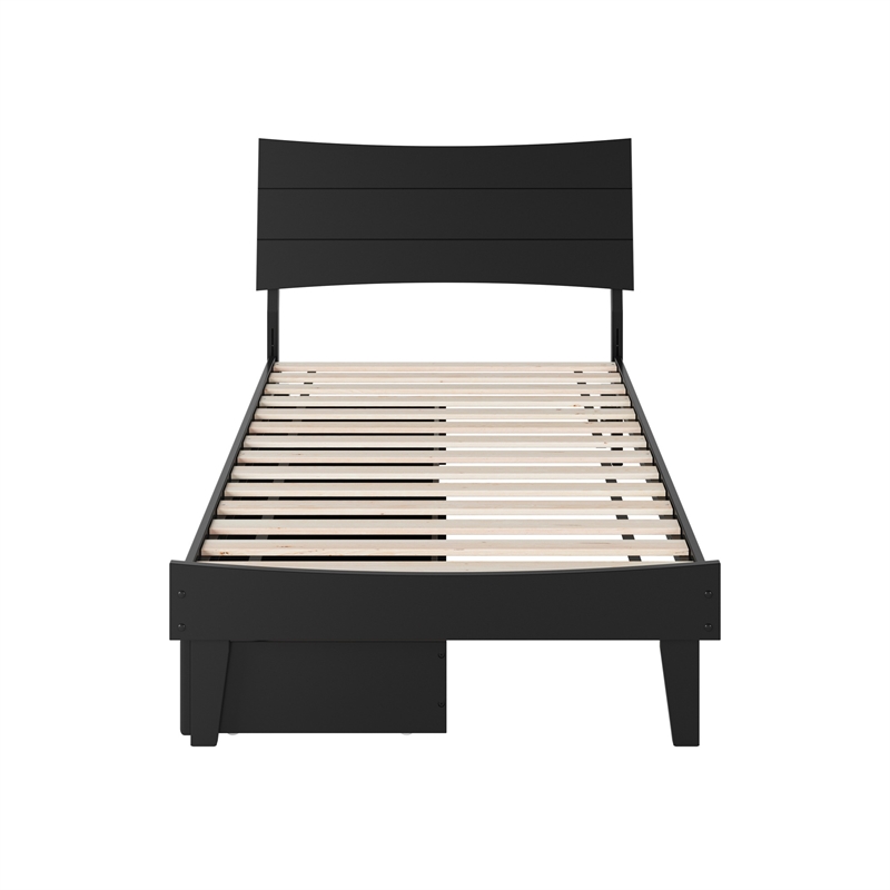 Pemberly Row Twin Solid Wood Platform Bed with Storage Drawers in Black