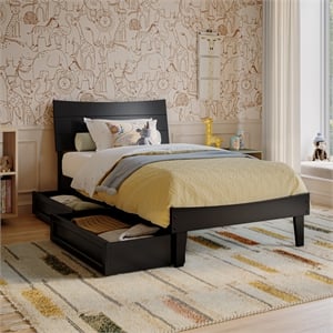 Pemberly Row Twin Solid Wood Platform Bed with Storage Drawers in Black