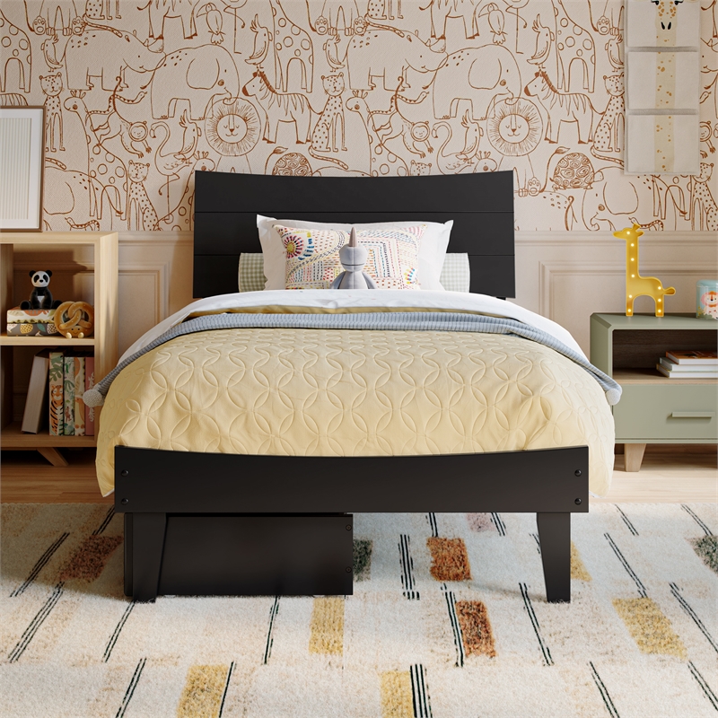 Pemberly Row Twin Solid Wood Platform Bed with Storage Drawers in Black