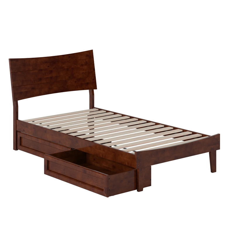 Pemberly Row Twin Solid Wood Platform Bed with Storage Drawers in Walnut
