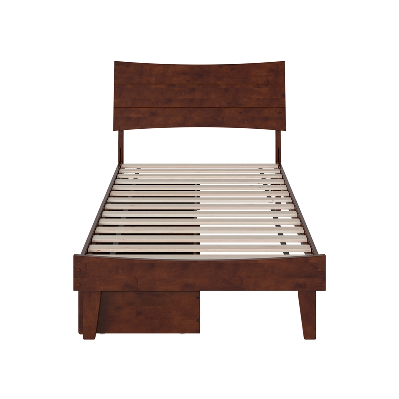 Pemberly Row Twin Solid Wood Platform Bed with Storage Drawers in Walnut