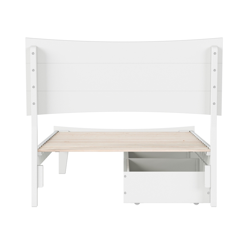 Pemberly Row Twin Solid Wood Platform Bed with Storage Drawers in White