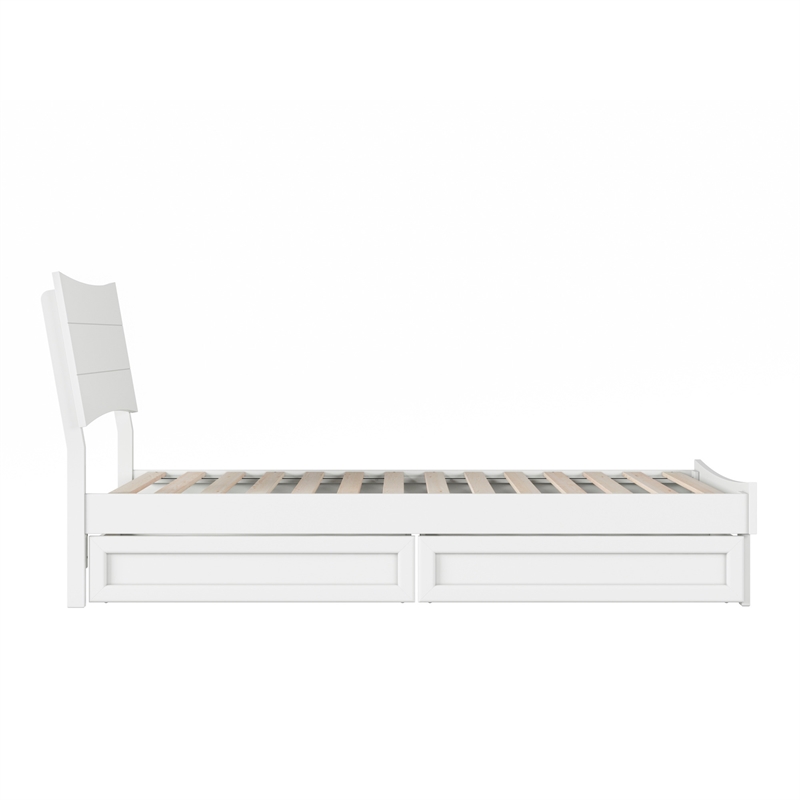Pemberly Row Twin Solid Wood Platform Bed with Storage Drawers in White