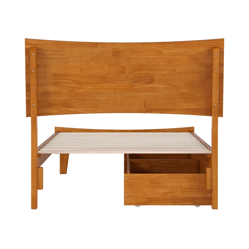 Pemberly Row Twin XL Wood Platform Bed with Storage Drawers in Light Toffee