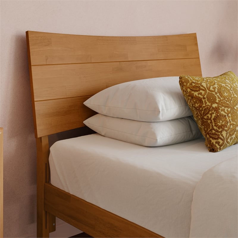 Pemberly Row Twin XL Wood Platform Bed with Storage Drawers in Light Toffee