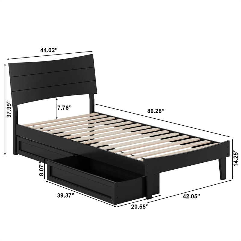 Pemberly Row Twin XL Solid Wood Platform Bed with Storage Drawers in Black