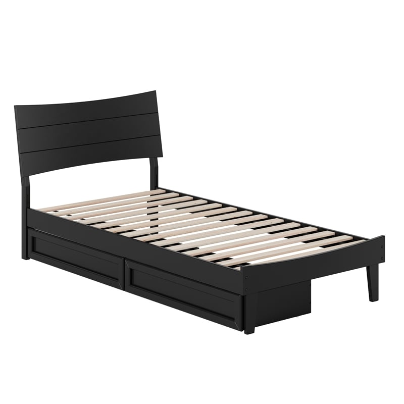 Pemberly Row Twin XL Solid Wood Platform Bed with Storage Drawers in Black