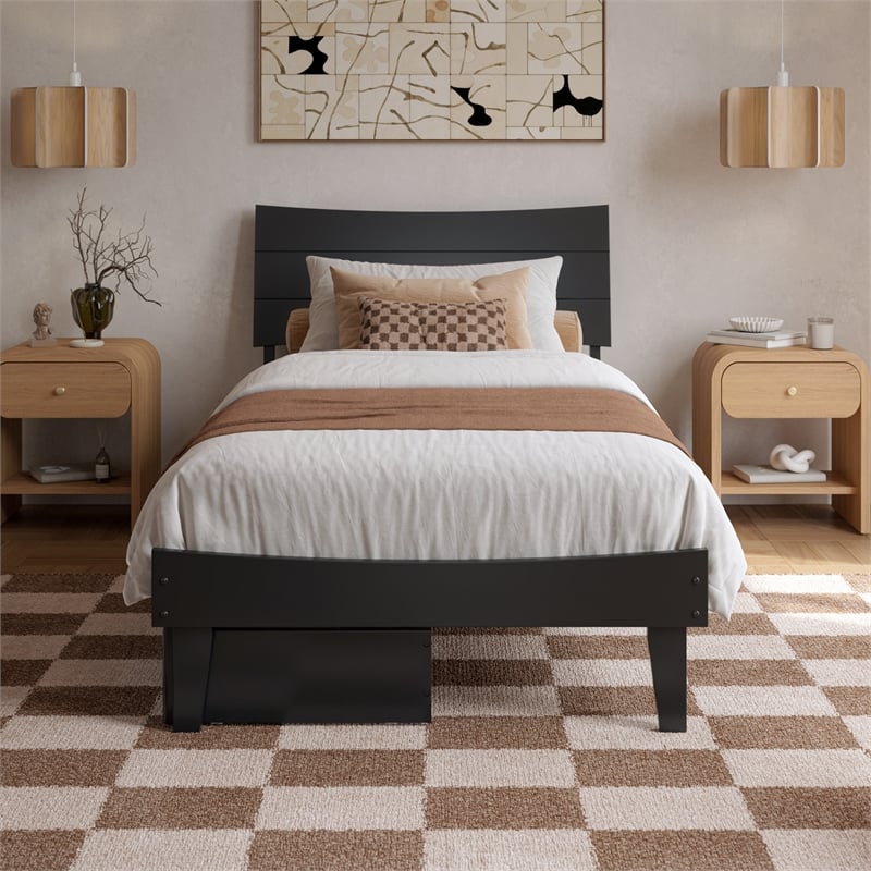 Pemberly Row Twin XL Solid Wood Platform Bed with Storage Drawers in Black